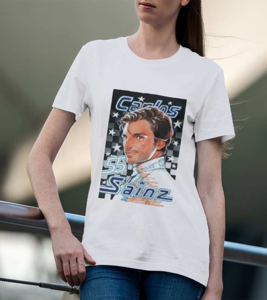 Carlos Sainz No 55 Formula 1 Racing Star Checkerboard T-Shirt