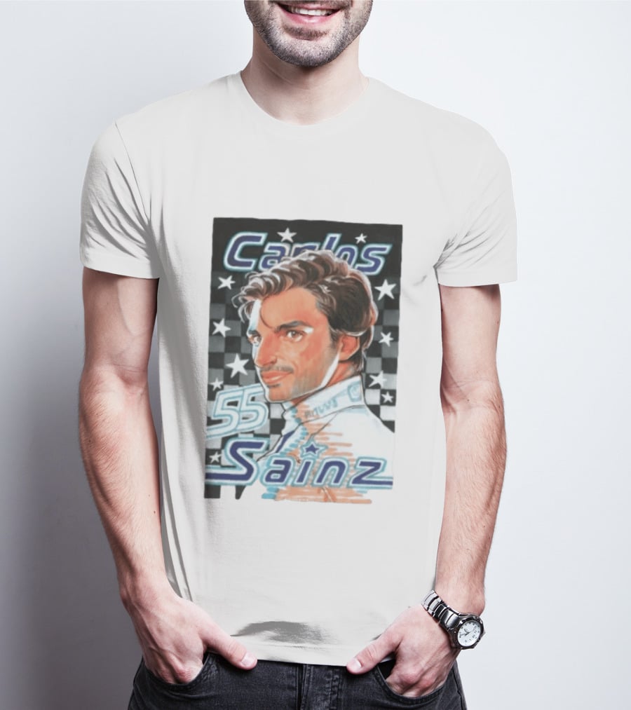 Carlos Sainz No 55 Formula 1 Racing Star Checkerboard T-Shirt