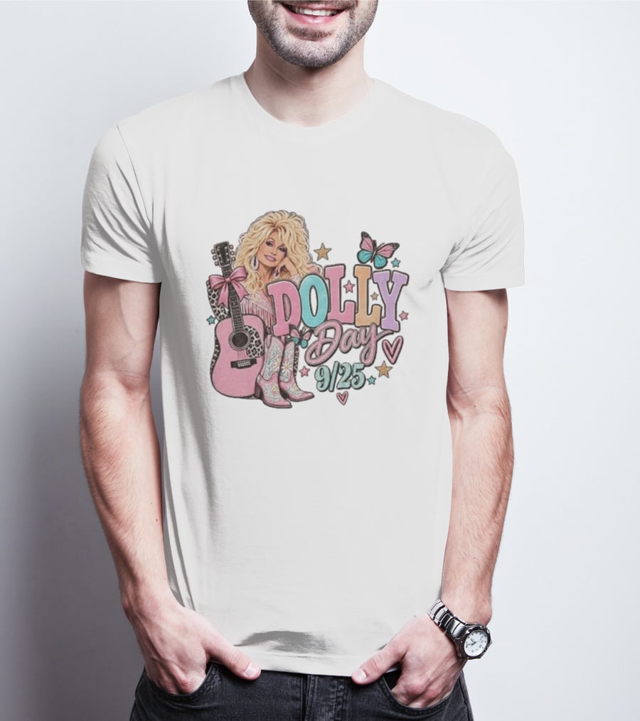 Dolly Day 9/25 Pink Butterfly Guitar Boots Stars T-Shirt