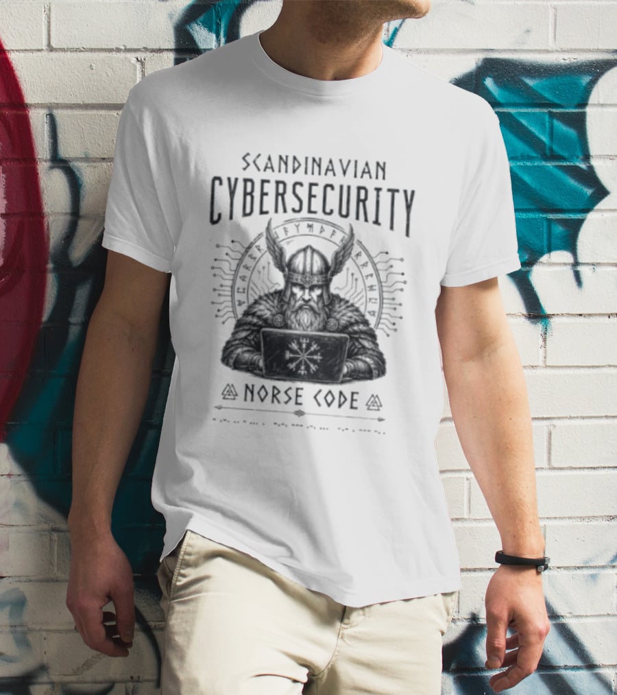 Scandinavian Cybersecurity Norse Code Digital Viking Symbol Tech T-Shirt