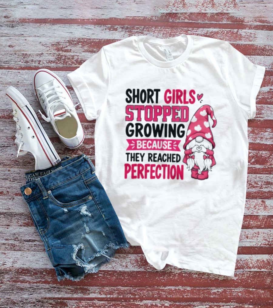 Short Girls Stopped Growing Because They Reached Perfection Gnome Heart Hat T-Shirt