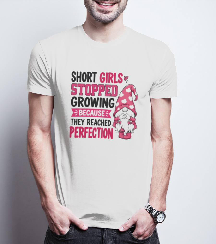 Short Girls Stopped Growing Because They Reached Perfection Gnome Heart Hat T-Shirt