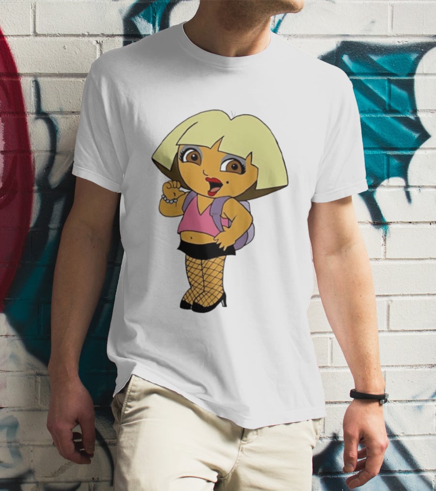 Explorer Parody Cartoon Mashup Pop Culture Icon With Backpack And Fishnets T-Shirt