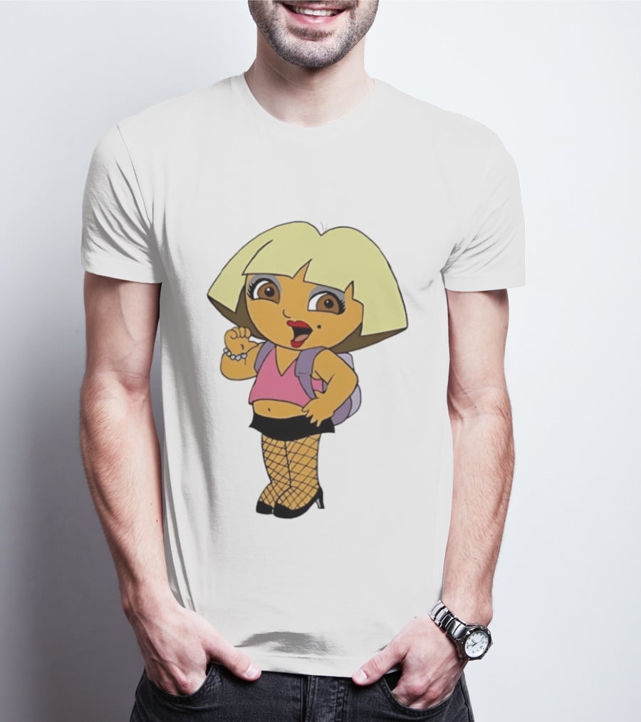 Explorer Parody Cartoon Mashup Pop Culture Icon With Backpack And Fishnets T-Shirt