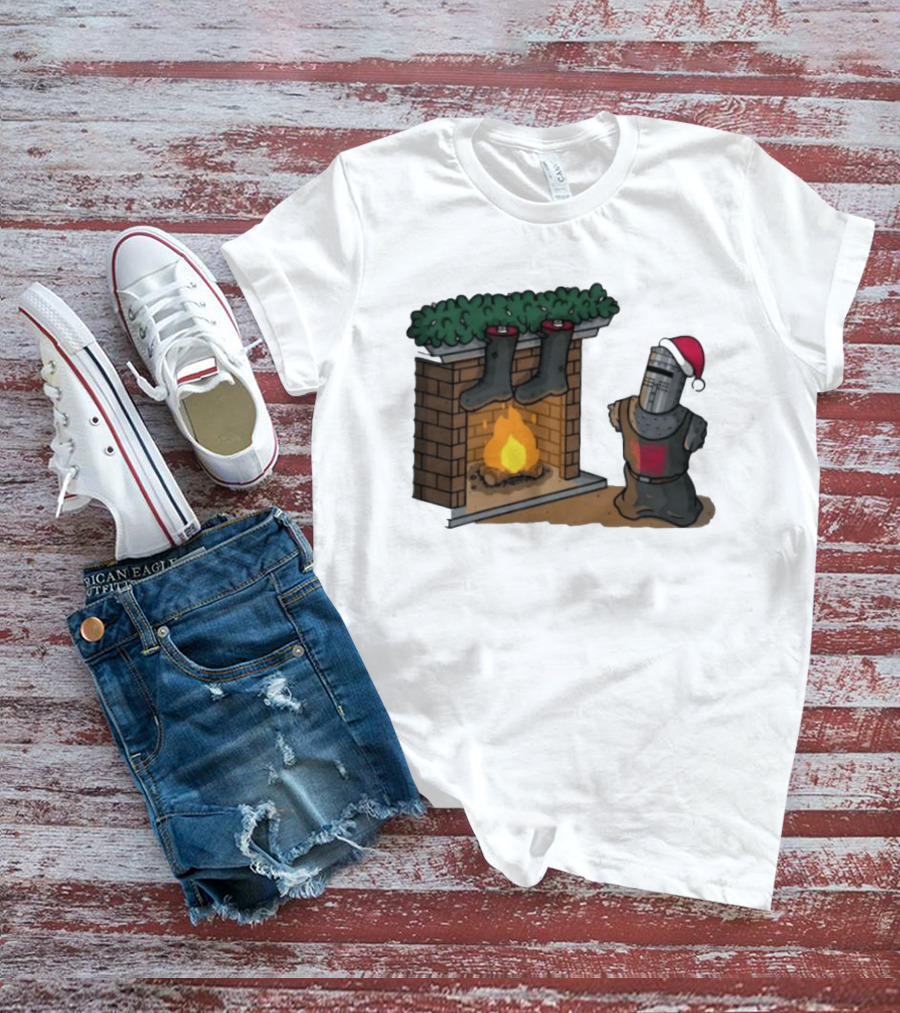 Monty Python Black Knight Christmas Holiday Fireplace Scene T-Shirt