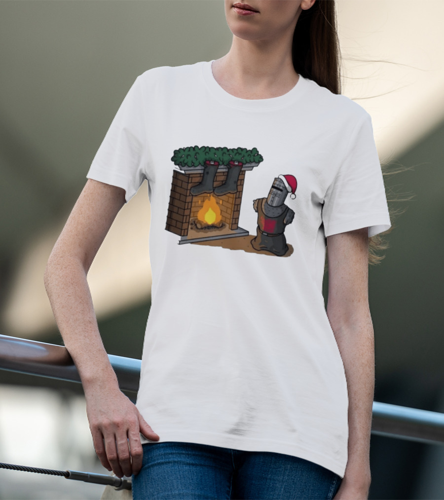 Monty Python Black Knight Christmas Holiday Fireplace Scene T-Shirt
