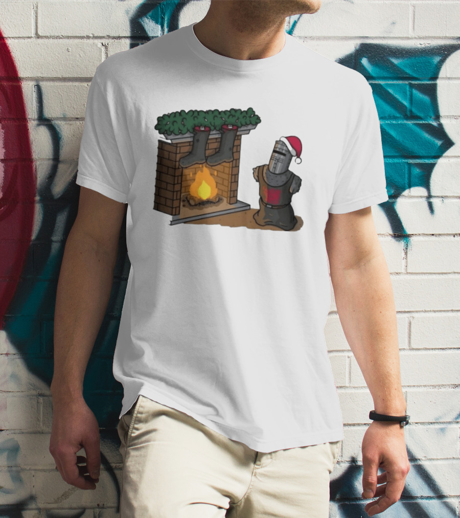 Monty Python Black Knight Christmas Holiday Fireplace Scene T-Shirt