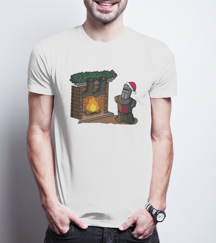 Monty Python Black Knight Christmas Holiday Fireplace Scene T-Shirt