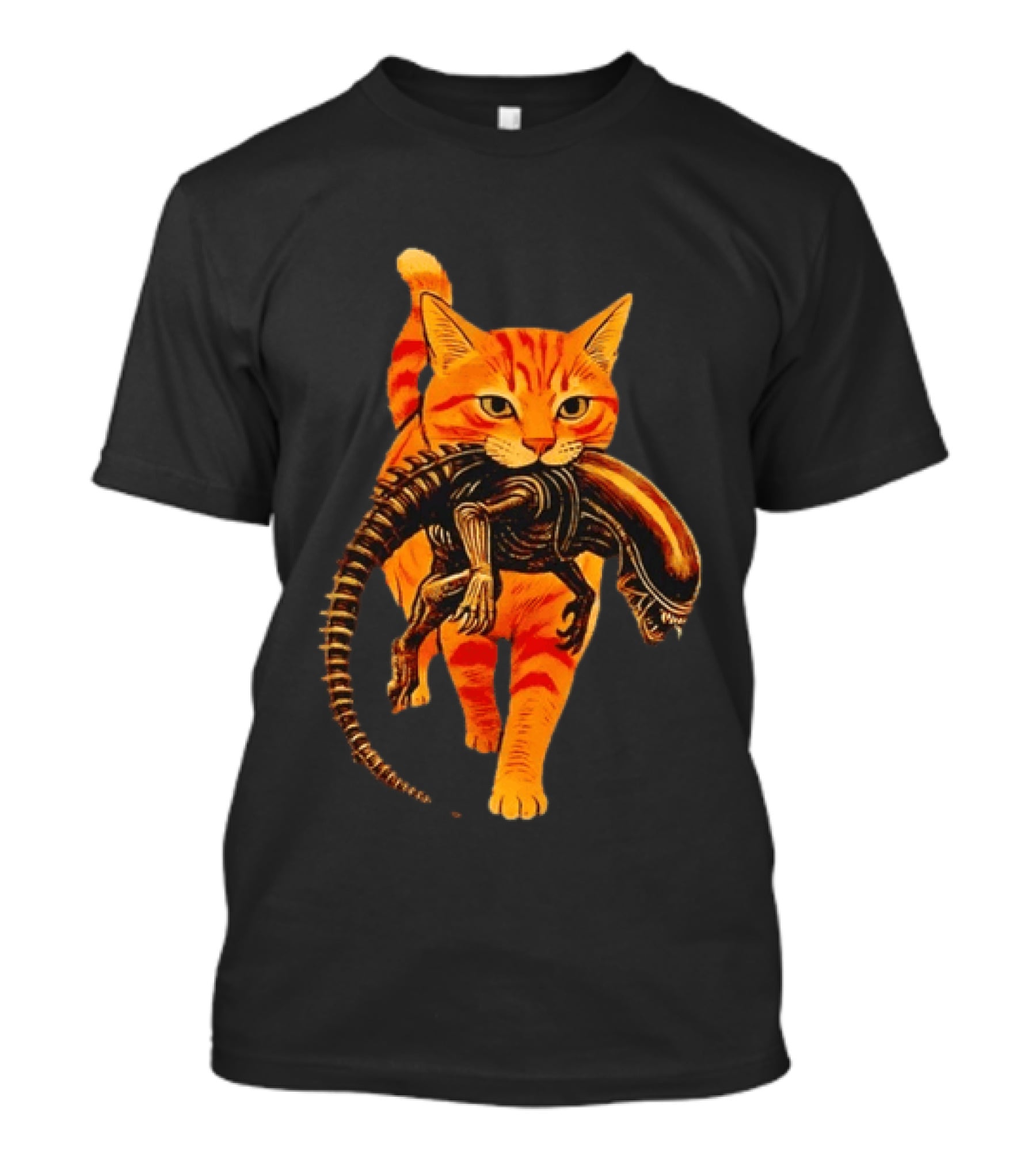 Orange Tabby Cat Holding Alien Xenomorph Iconic Fusion T-Shirt