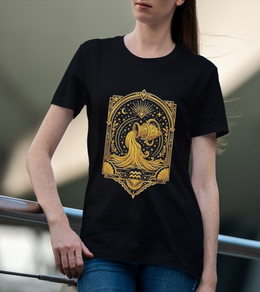Aquarius Zodiac Golden Celestial Water Bearer T-Shirt