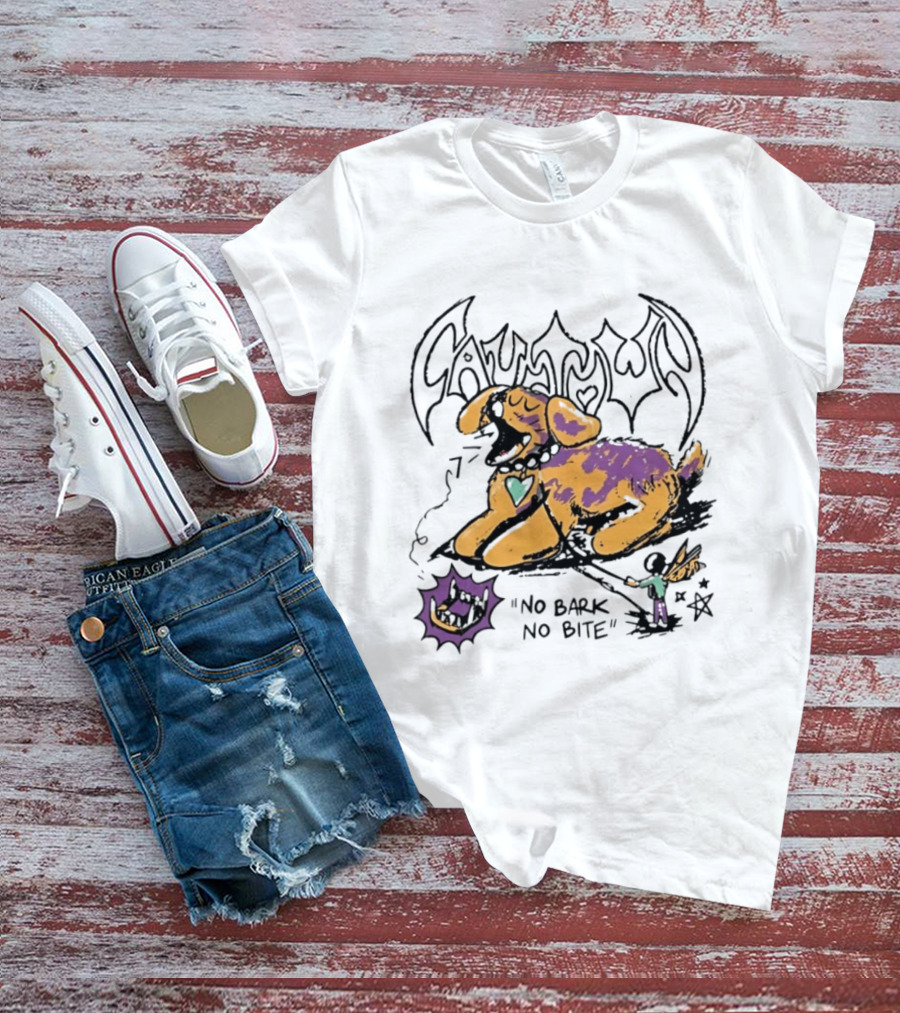 Cautown No Bark No Bite Dog Streetwear Alternative Heart Collar And Star T-Shirt