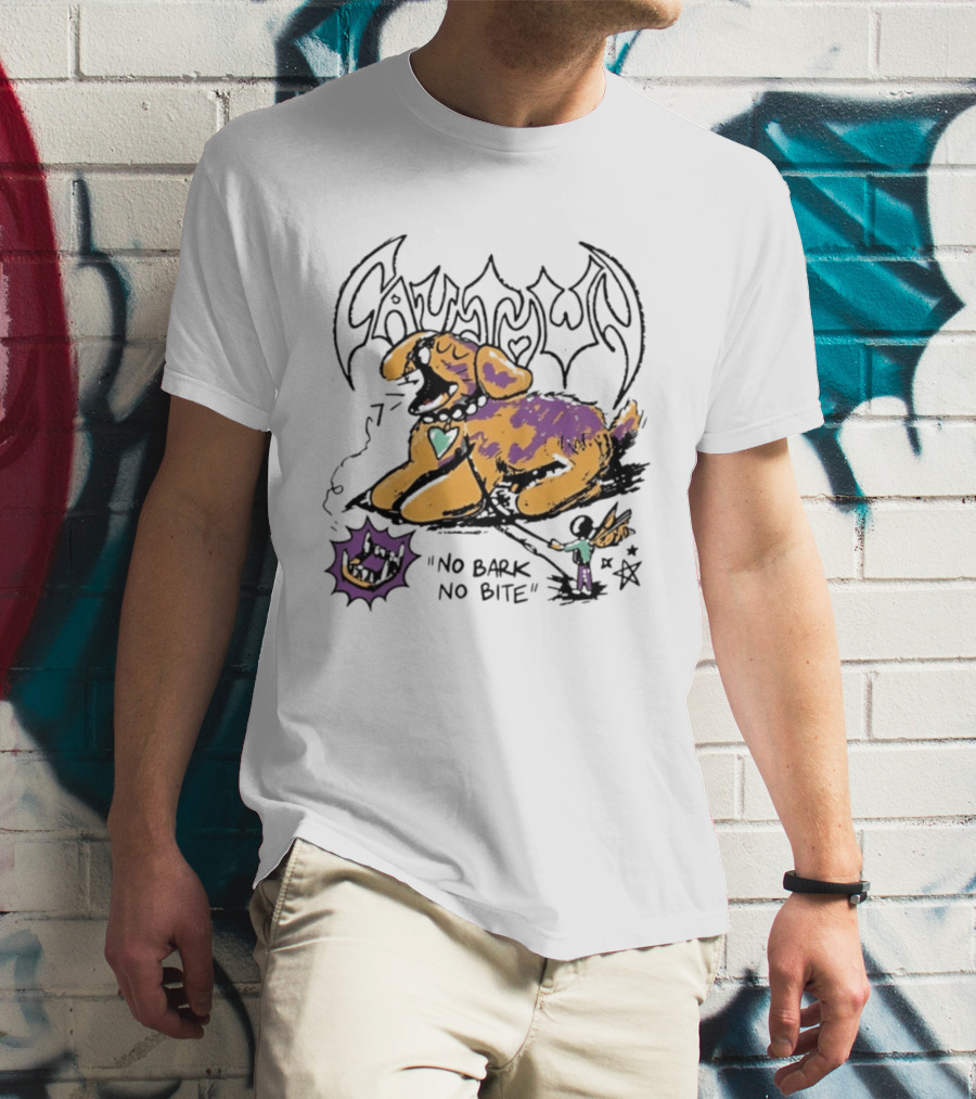 Cautown No Bark No Bite Dog Streetwear Alternative Heart Collar And Star T-Shirt