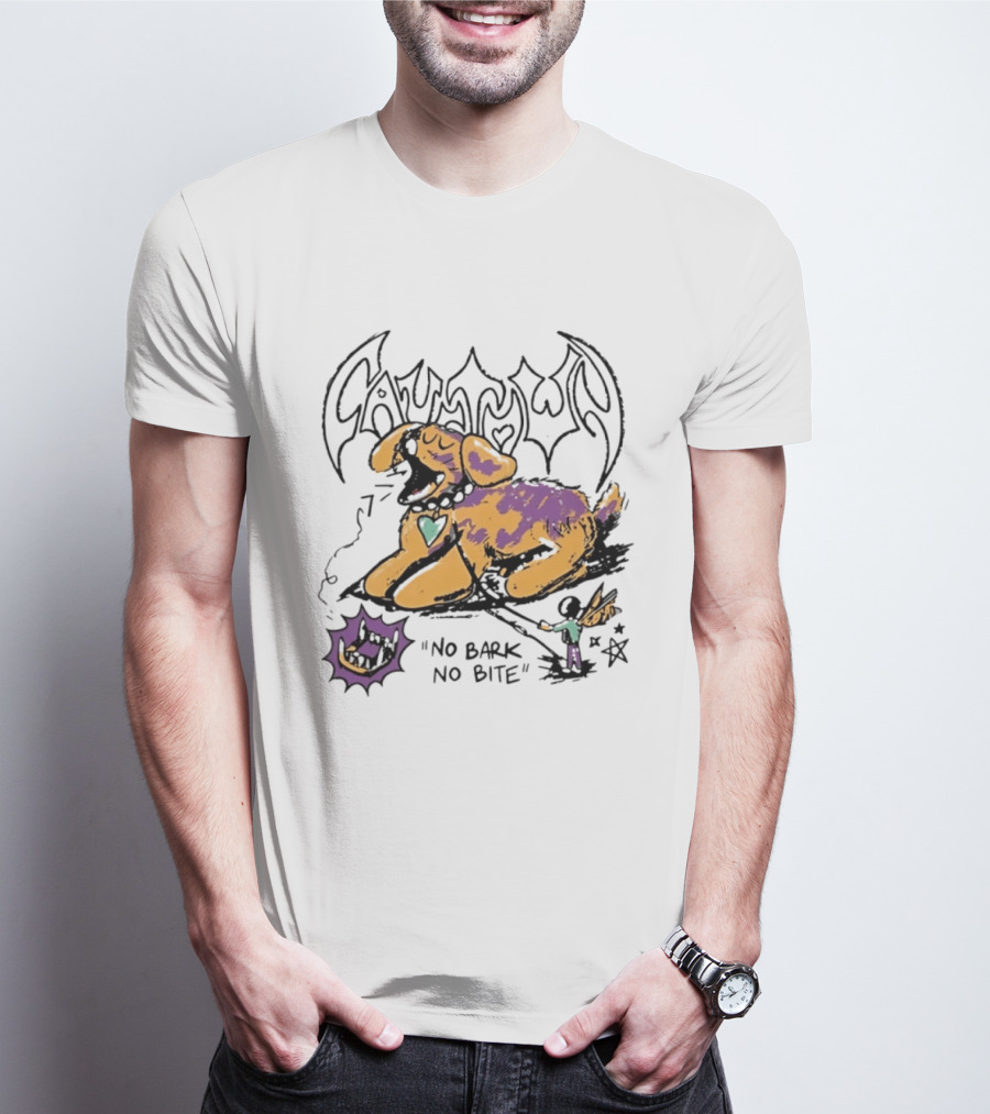 Cautown No Bark No Bite Dog Streetwear Alternative Heart Collar And Star T-Shirt