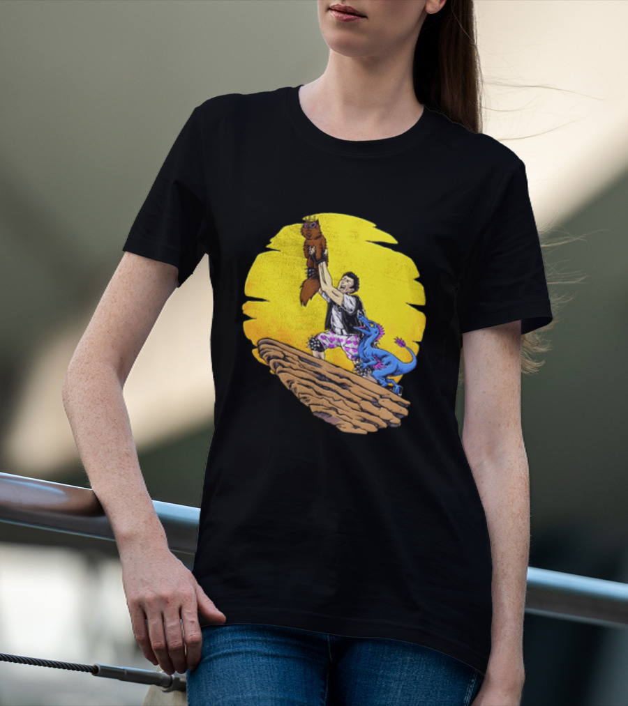 Randy Marsh Holding Cat With Blue Dinosaur Scene T-Shirt