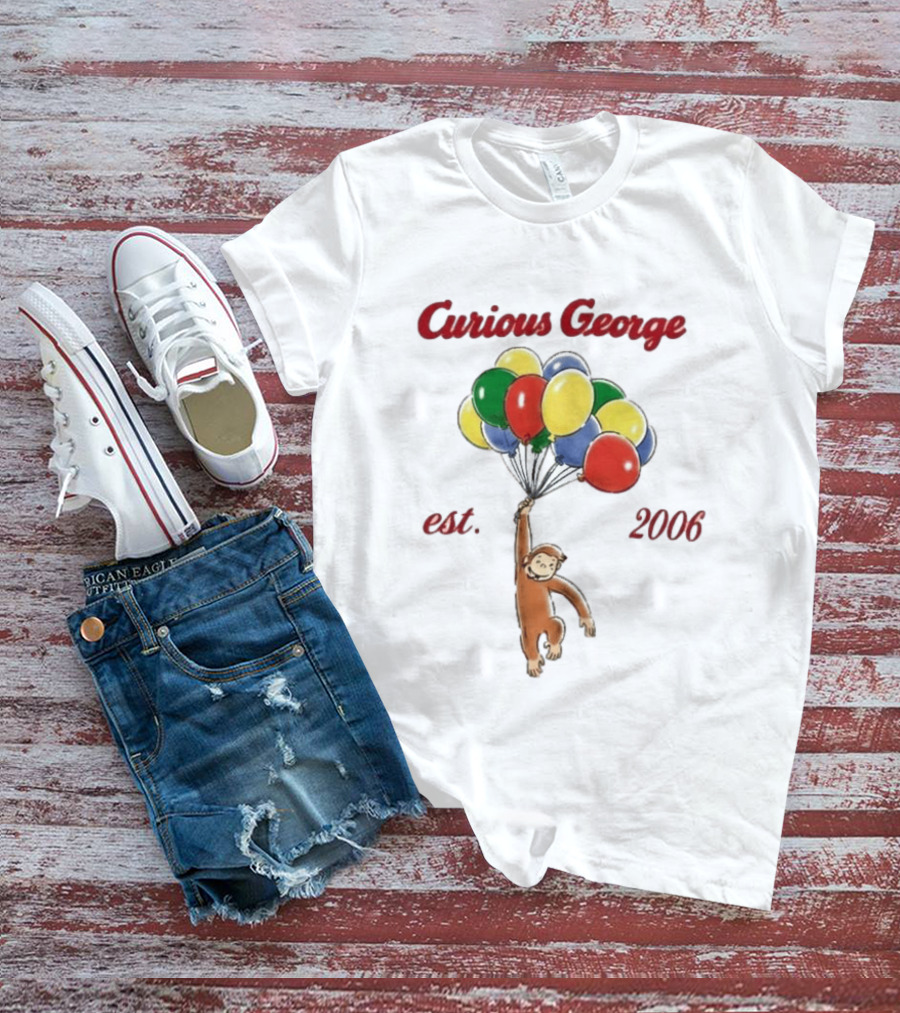 Curious George Est 2006 Balloons Vintage Style Retro Fun T-Shirt