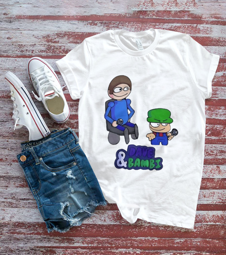 Friday Night Funkin Dave And Bambi Characters With Microphones T-Shirt