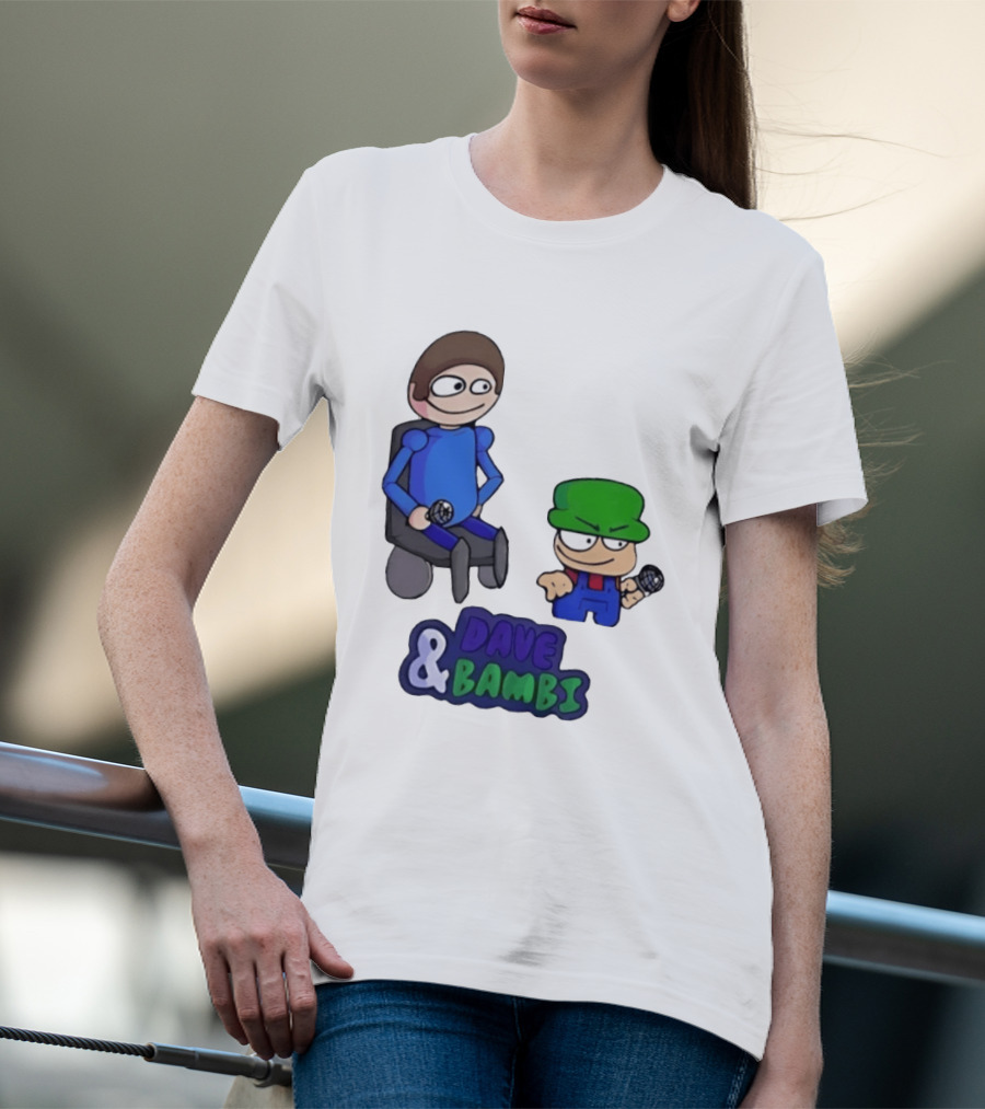 Friday Night Funkin Dave And Bambi Characters With Microphones T-Shirt