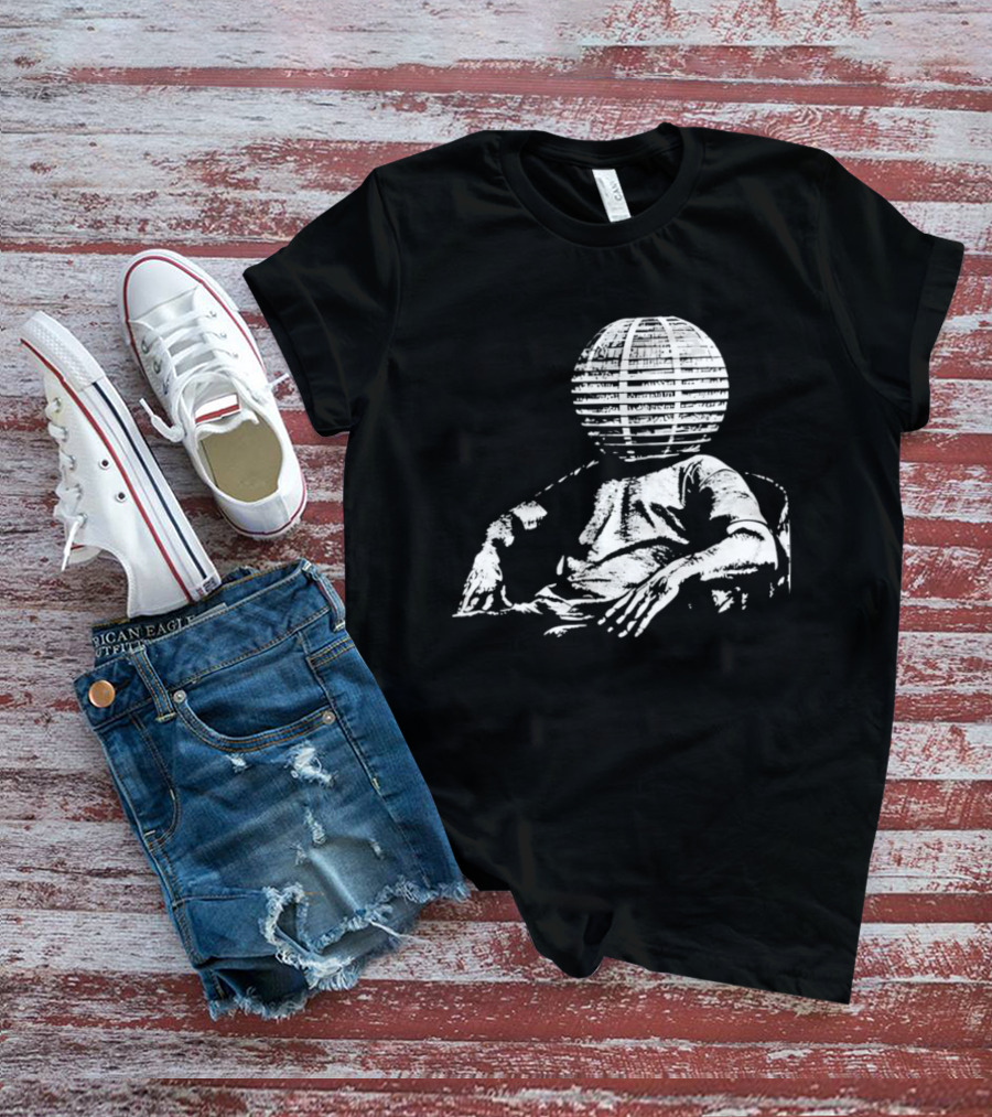 Sure, Here's A New Title For The : "Surreal Distressed Globe Head Sitting Figure T-Shirt