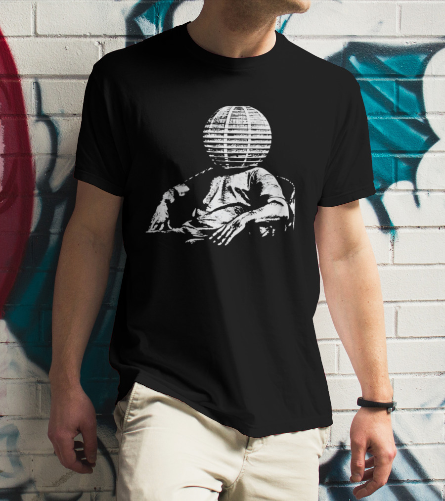 Sure, Here's A New Title For The : "Surreal Distressed Globe Head Sitting Figure T-Shirt