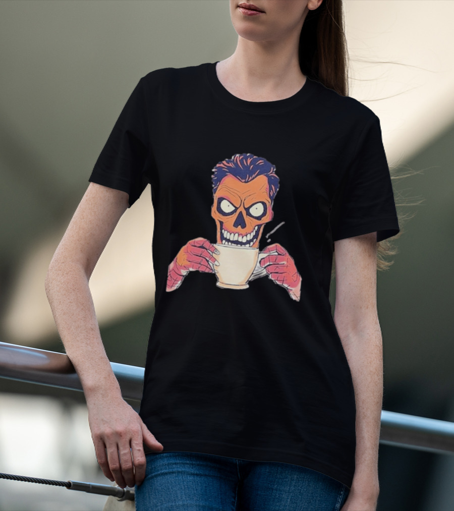 Skull Drink Coffee Skeleton Comic Unique T-Shirt