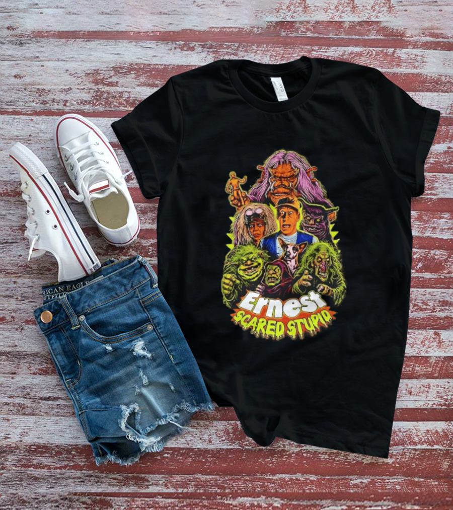 Ernest Scared Stupid Movie Characters Jim Varney Trolls Colorful T-Shirt