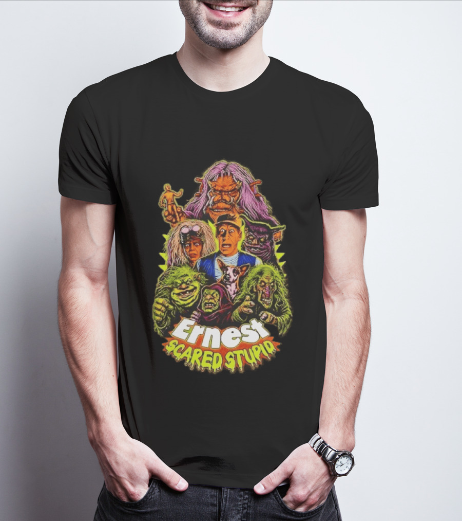 Ernest Scared Stupid Movie Characters Jim Varney Trolls Colorful T-Shirt