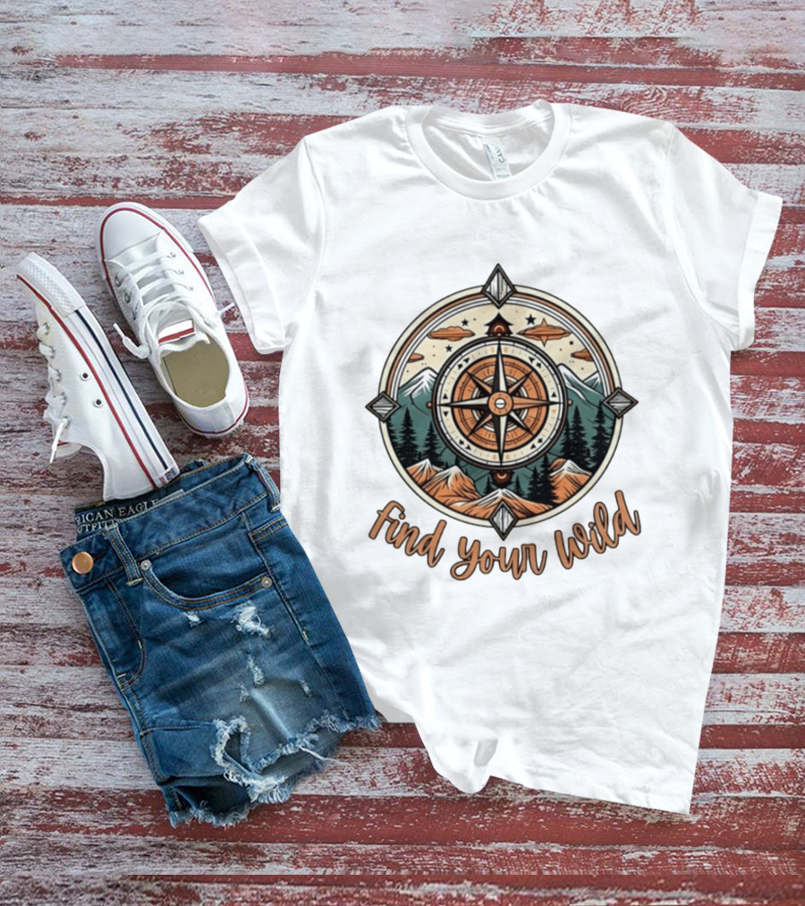 Find Your Wild Compass Mountain Adventure Nature Exploration T-Shirt