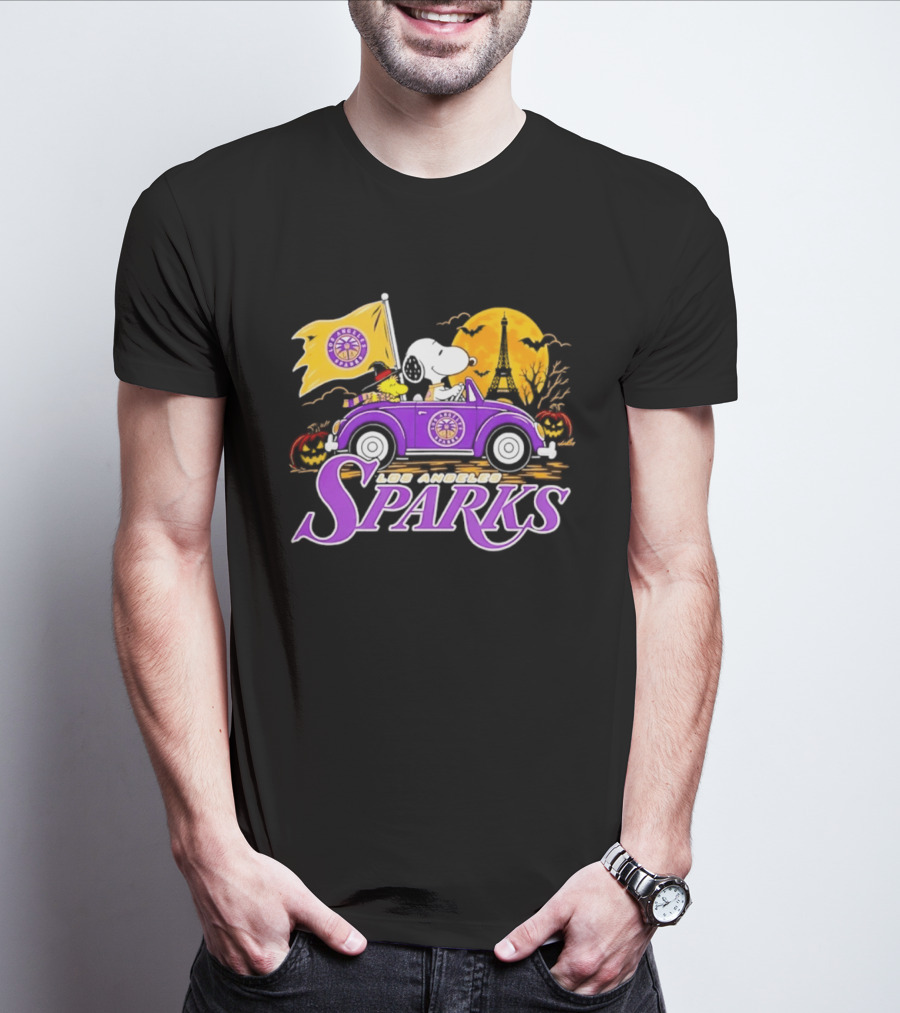 Snoopy Woodstock Los Angeles Sparks Halloween Pumpkin Car Adventure T-Shirt