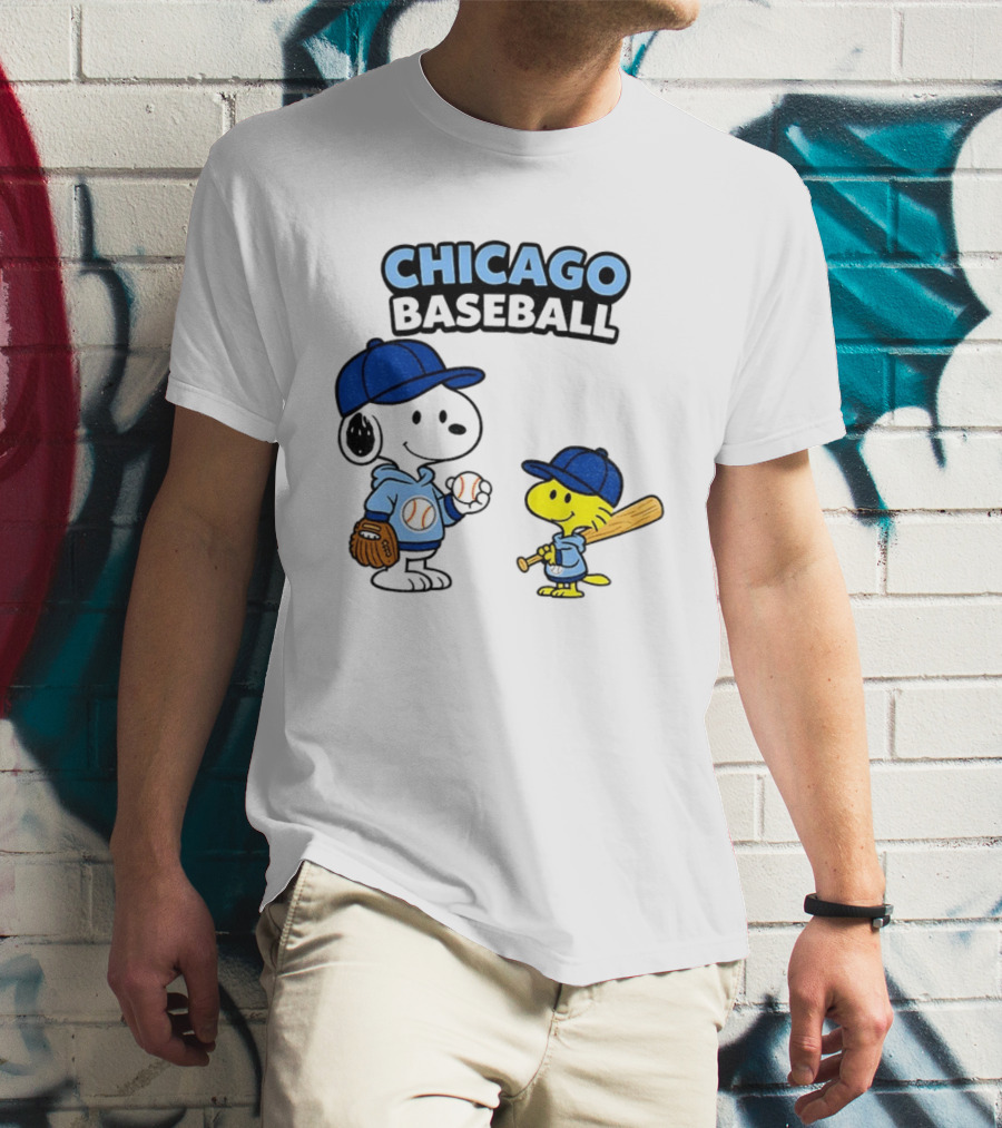 Chicago Cubs Baseball Snoopy Woodstock Peanuts Cartoon MLB T-Shirt