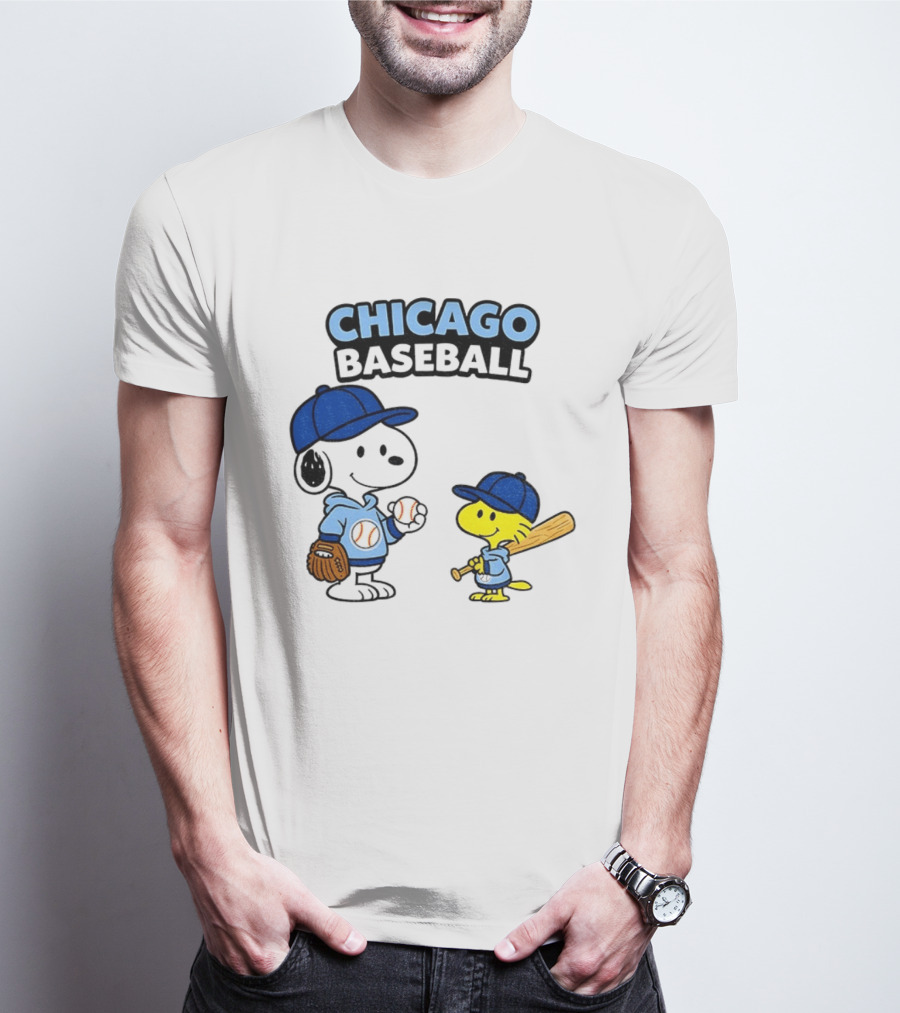 Chicago Cubs Baseball Snoopy Woodstock Peanuts Cartoon MLB T-Shirt