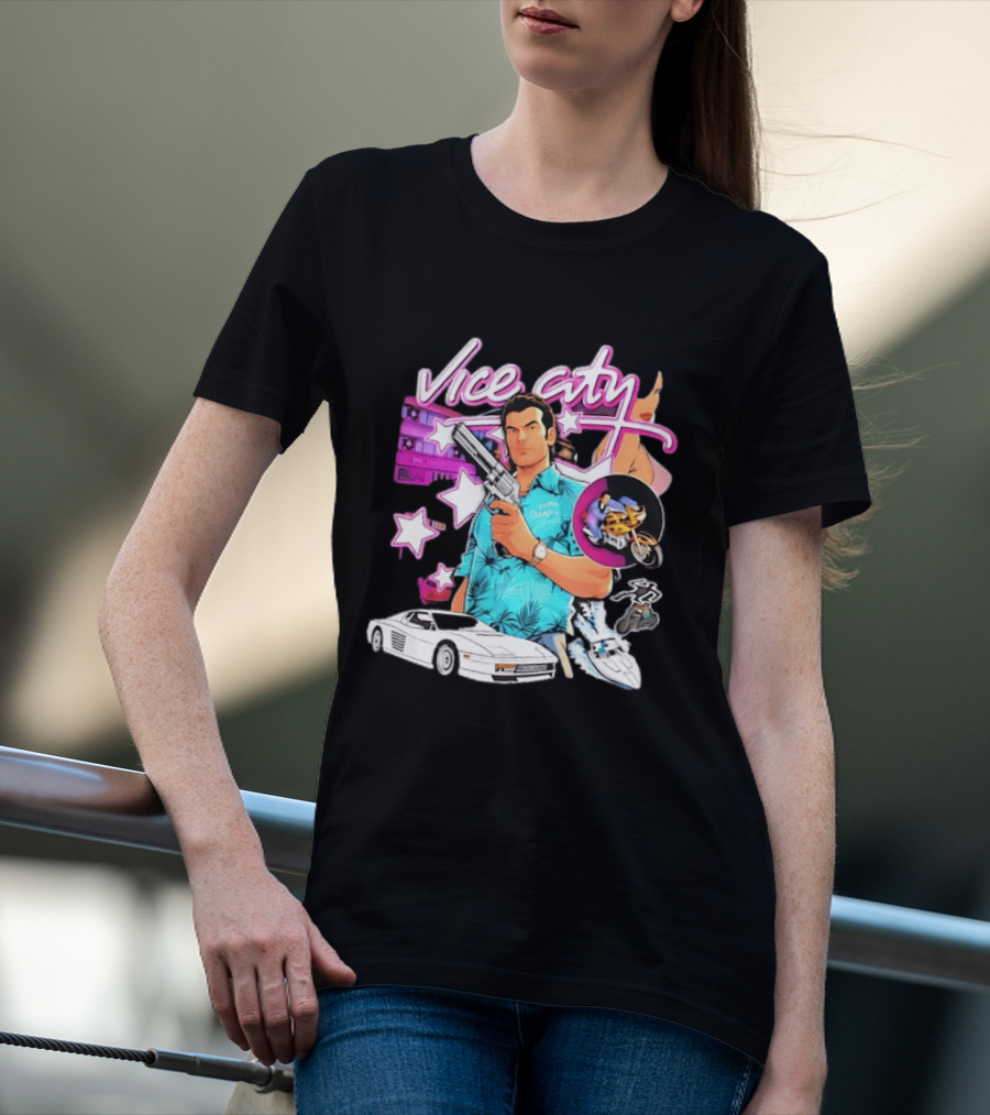 Grand Theft Auto Vice City Tommy Vercetti Retro Neon Style Gaming T-Shirt