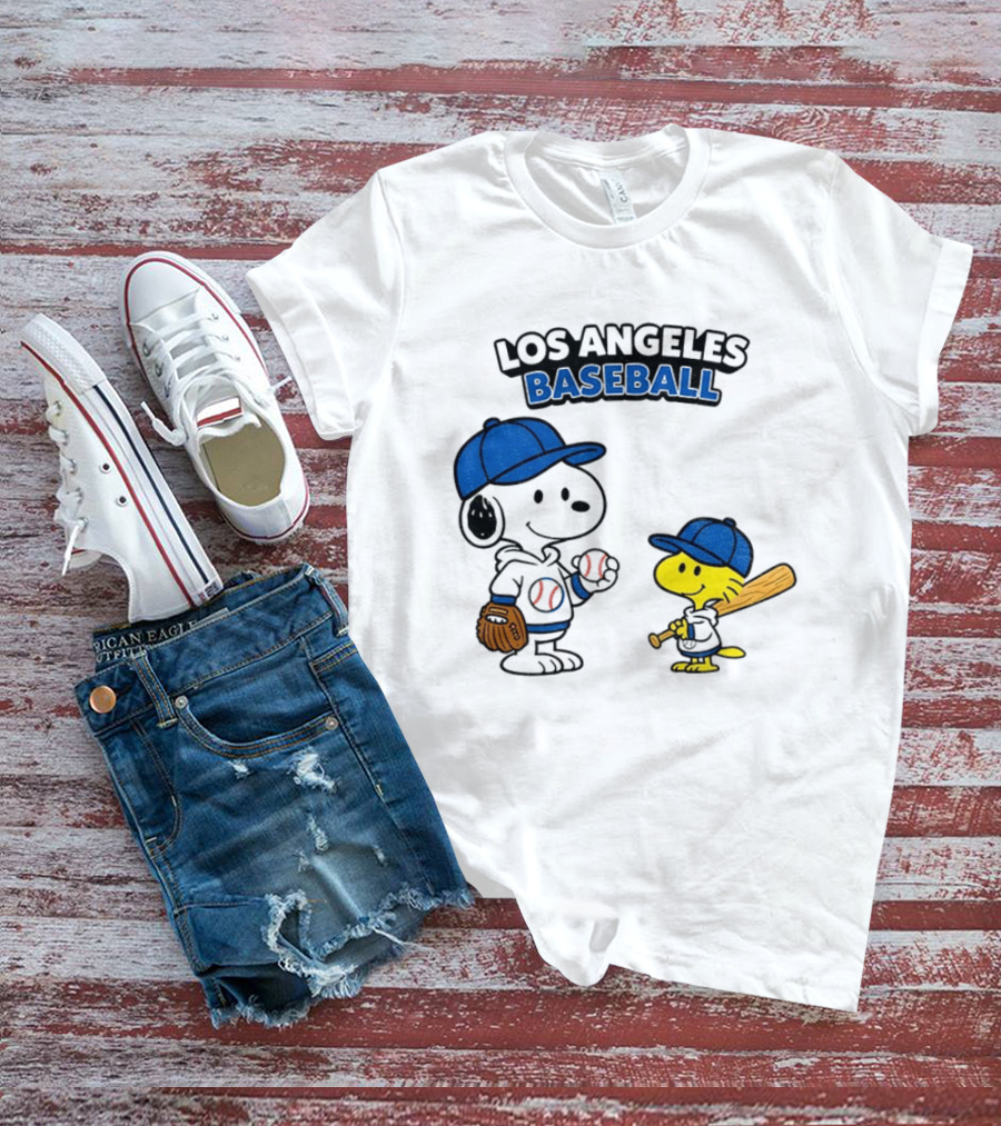 Snoopy Woodstock Los Angeles Baseball Peanuts Cartoon MLB T-Shirt