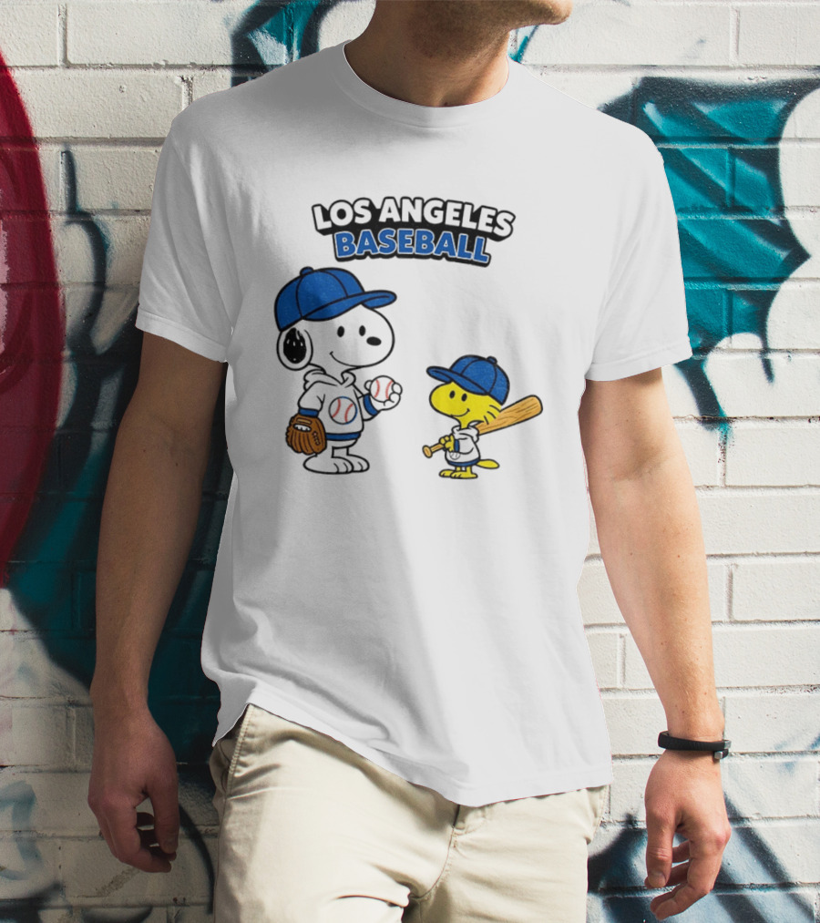 Snoopy Woodstock Los Angeles Baseball Peanuts Cartoon MLB T-Shirt