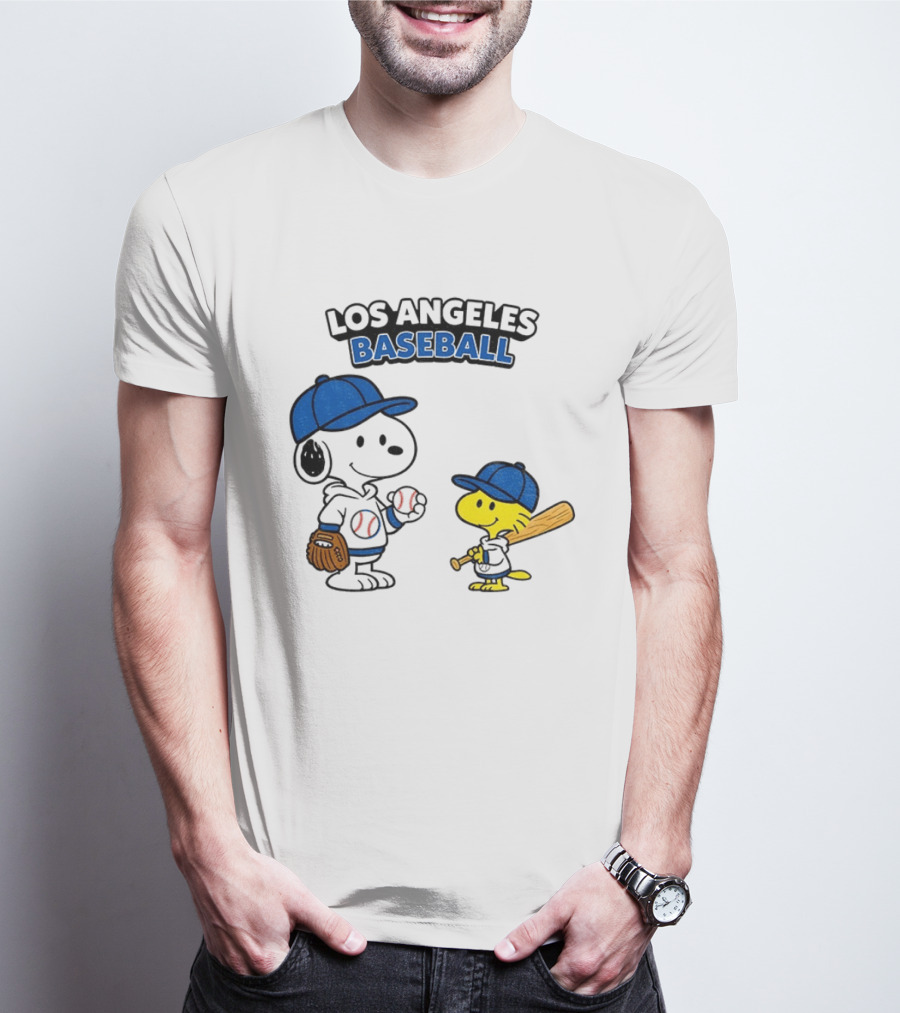 Snoopy Woodstock Los Angeles Baseball Peanuts Cartoon MLB T-Shirt