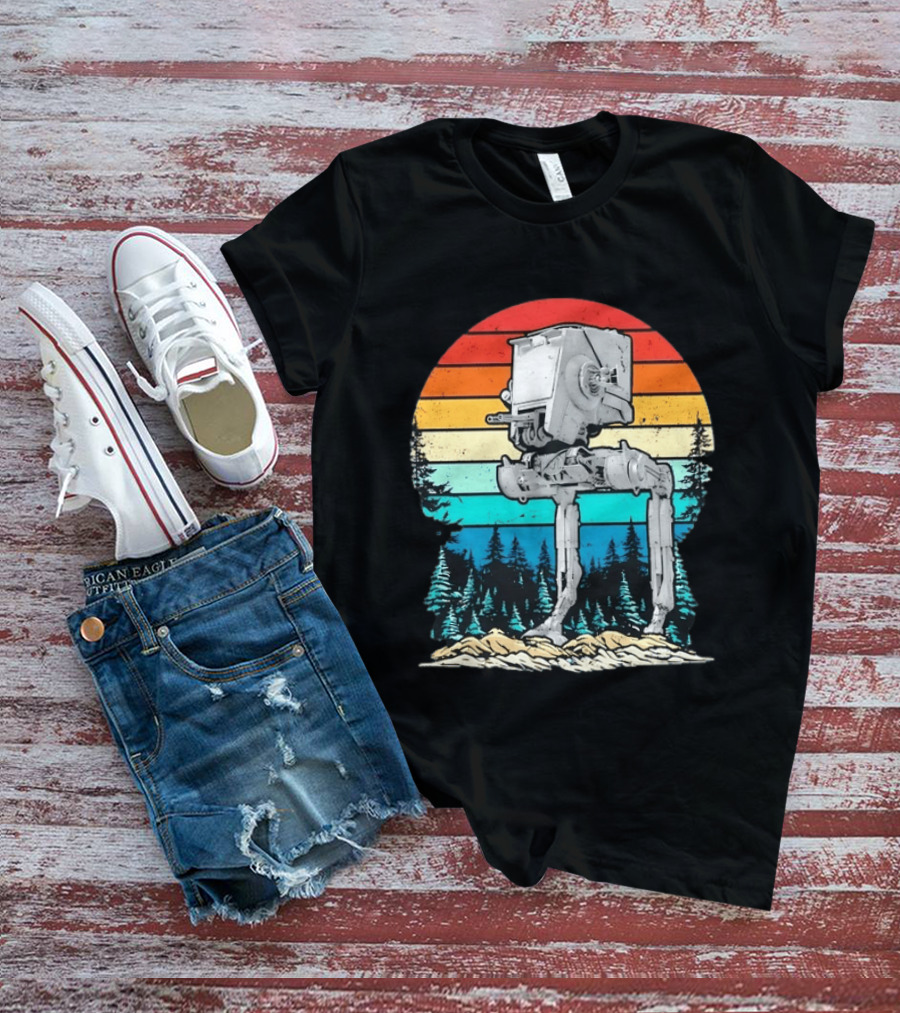 Star Wars AT ST Walker Retro Sunset And Pine Forest Scene T-Shirt