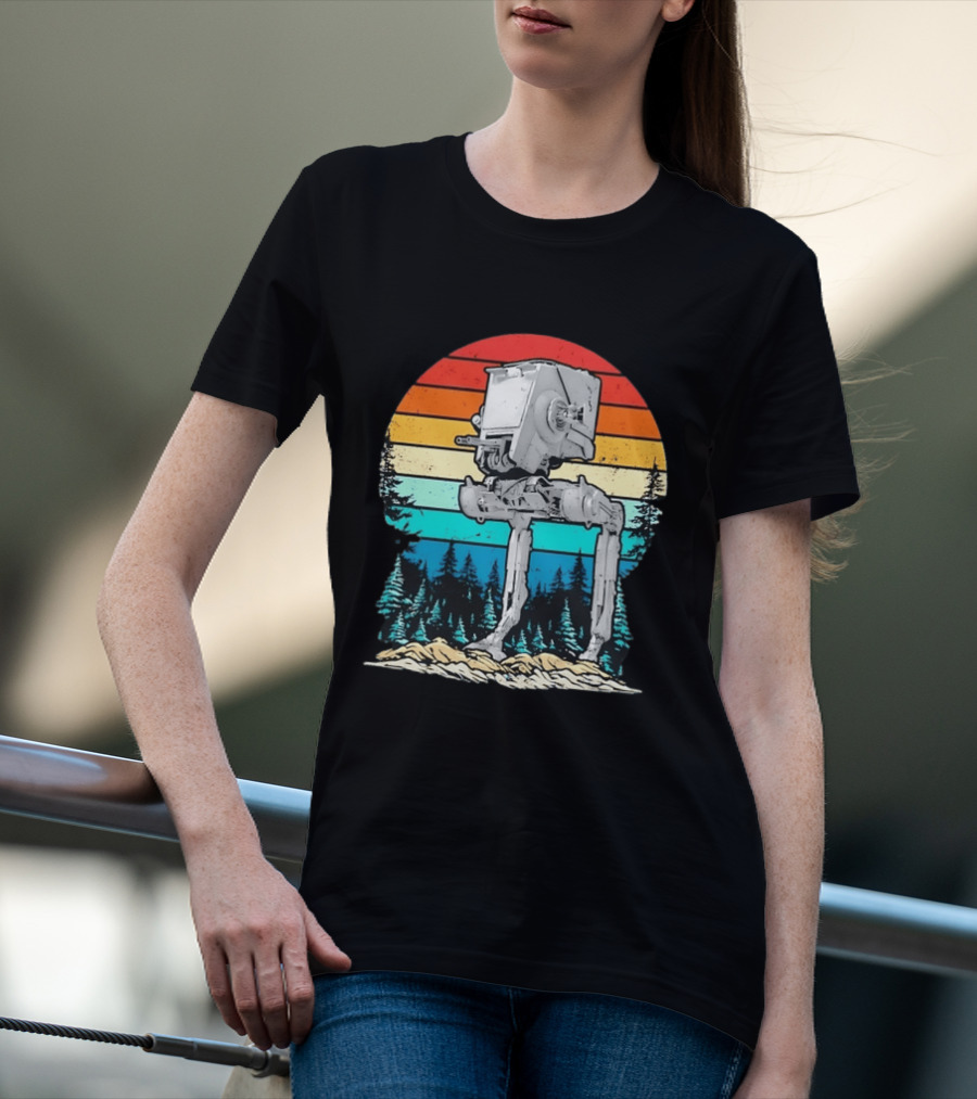 Star Wars AT ST Walker Retro Sunset And Pine Forest Scene T-Shirt