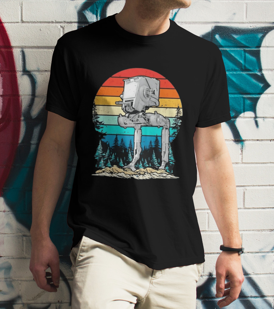 Star Wars AT ST Walker Retro Sunset And Pine Forest Scene T-Shirt