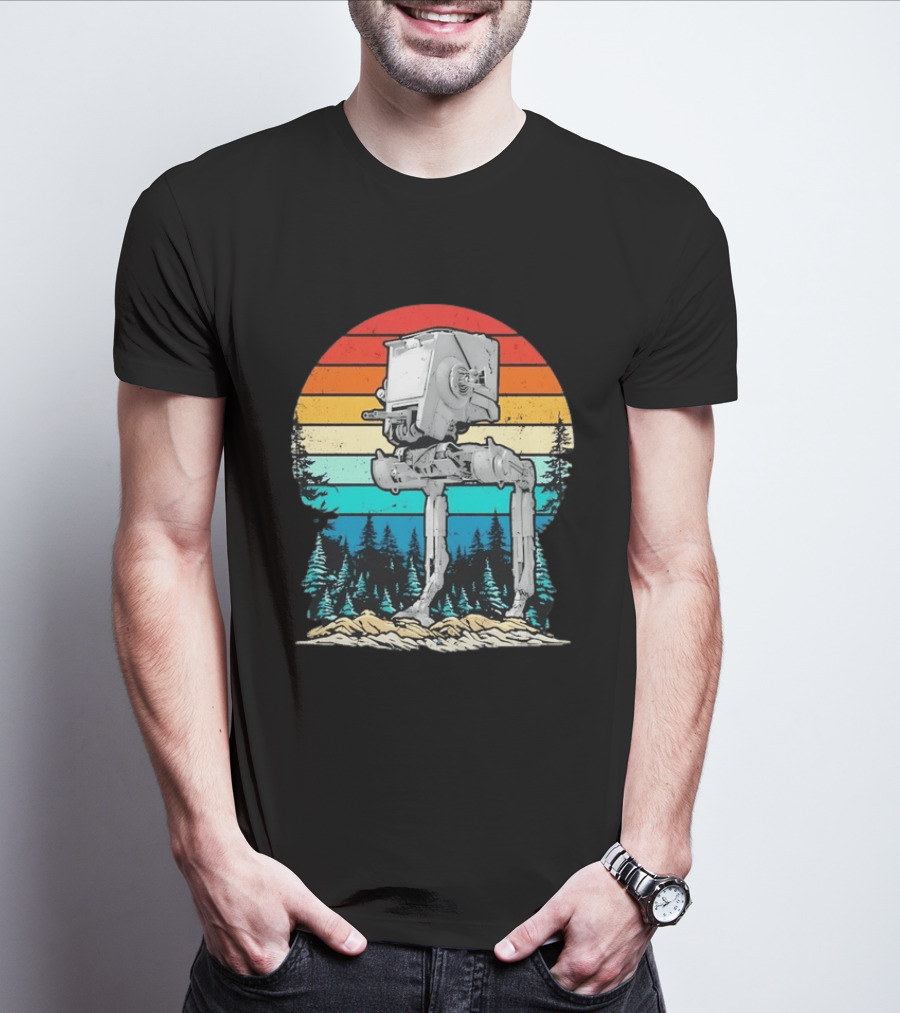 Star Wars AT ST Walker Retro Sunset And Pine Forest Scene T-Shirt