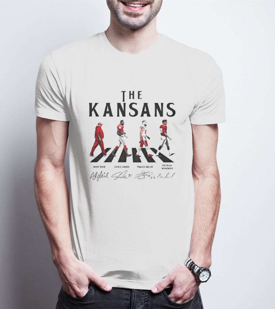The Kansans Andy Reid Chris Jones Travis Kelce Patrick Mahomes Signatures Abbey Road T-Shirt