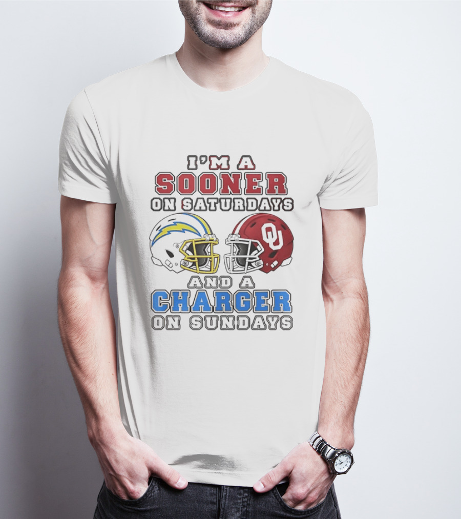 I'm A Sooner On Saturdays And A Charger On Sundays Football Helmets T-Shirt
