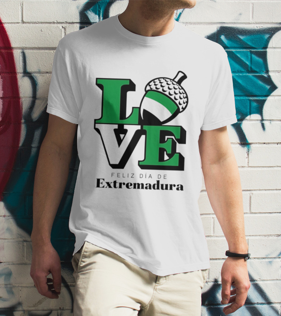 Love Feliz Día De Extremadura Acorn Icon Spain Celebration T-Shirt