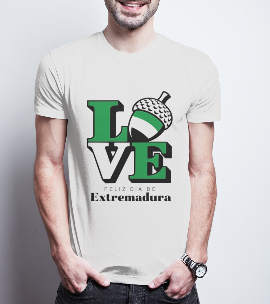 Love Feliz Día De Extremadura Acorn Icon Spain Celebration T-Shirt