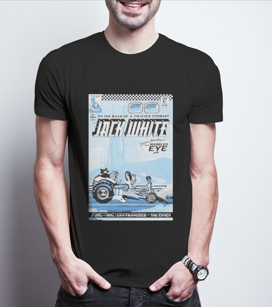 Jack White Twister Storm SF Comic Book Adventure Featuring Marbled Eye San Francisco The Civic T-Shirt