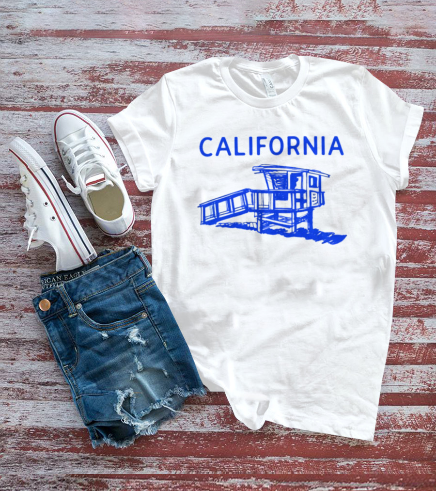 California Beach Sketch Lifeguard Tower T-Shirt