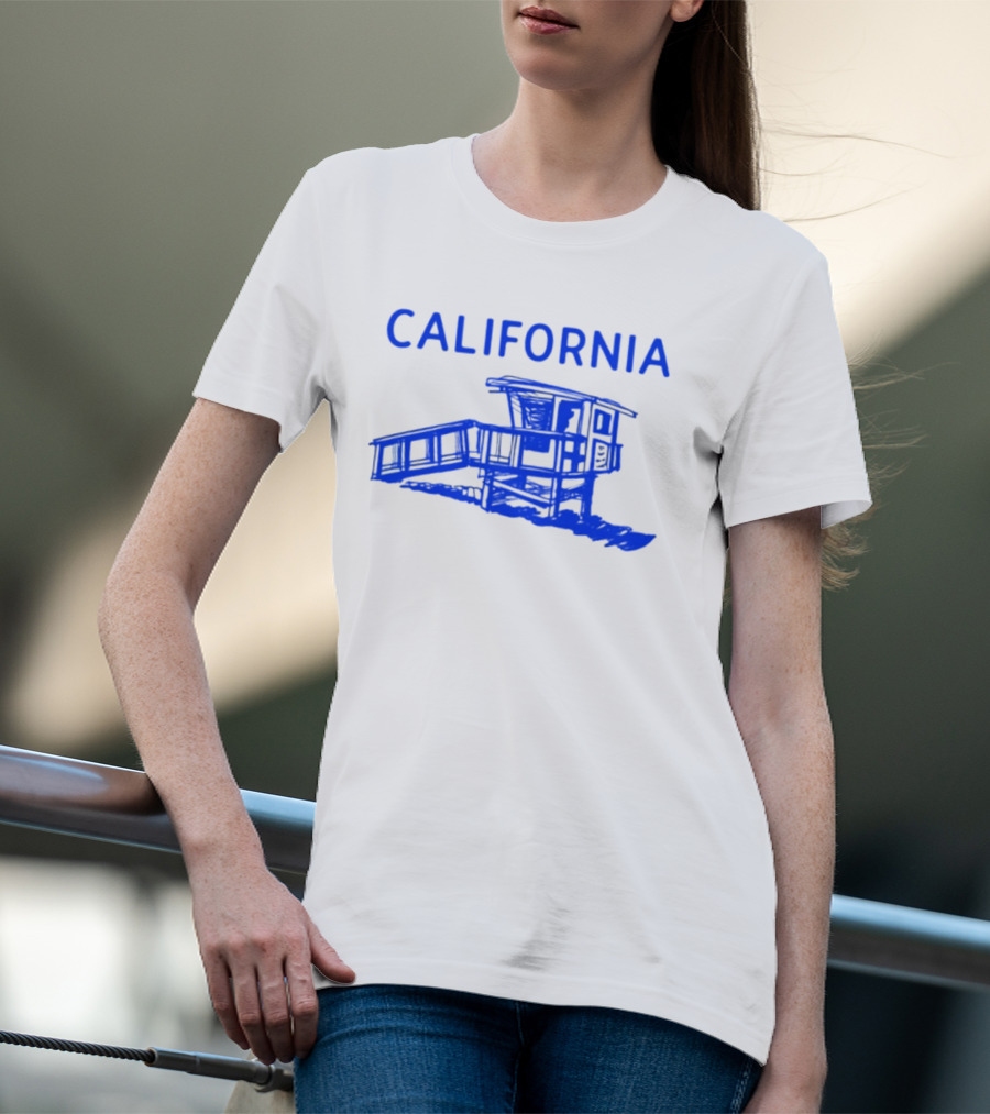 California Beach Sketch Lifeguard Tower T-Shirt
