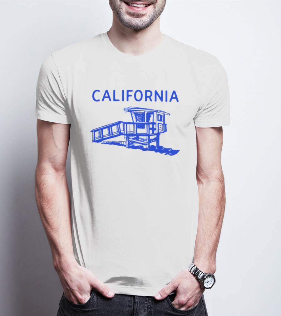 California Beach Sketch Lifeguard Tower T-Shirt