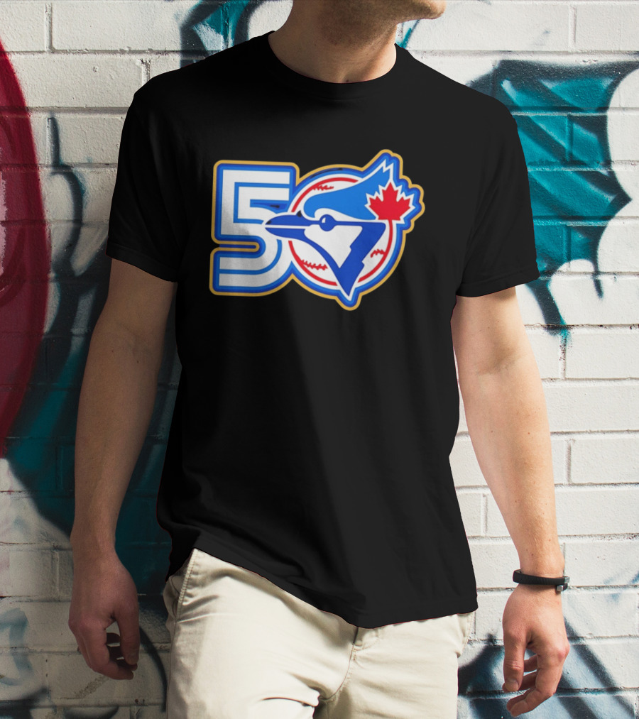 Toronto Blue Jays 50th Anniversary Logo With Maple Leaf And Baseball T-Shirt
