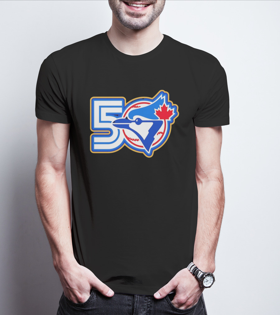 Toronto Blue Jays 50th Anniversary Logo With Maple Leaf And Baseball T-Shirt