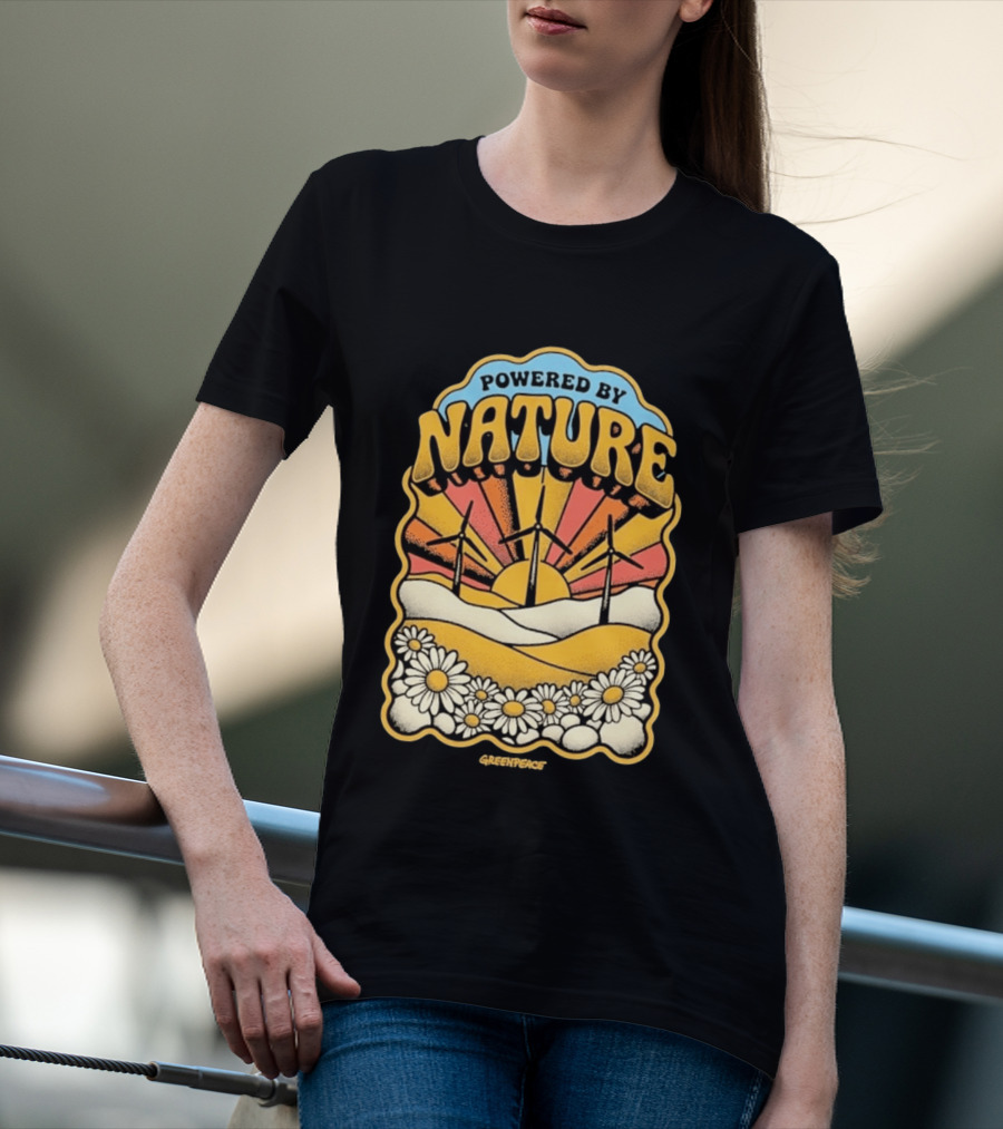 Powered By Nature Wind Turbines Sunflowers Greenpeace T-Shirt
