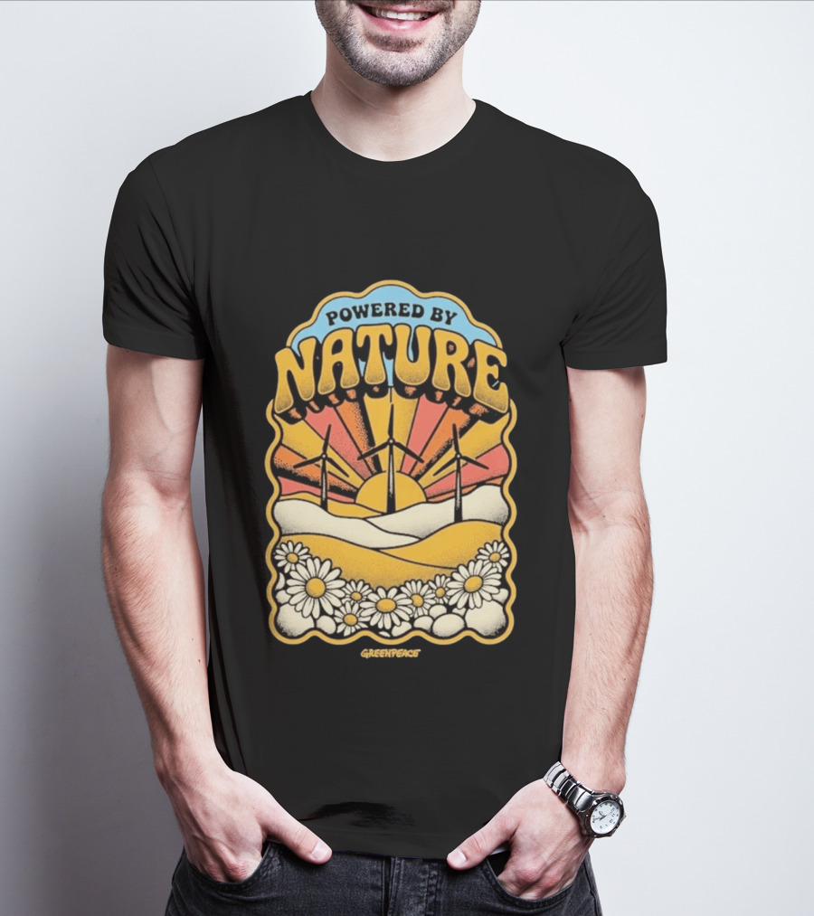 Powered By Nature Wind Turbines Sunflowers Greenpeace T-Shirt